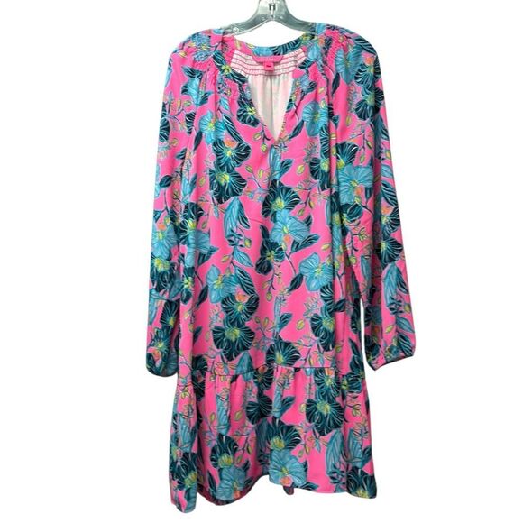 NWOT Lilly Pulitzer Lucee Long Sleeve Dress "Pink Isle Blooming For You" Sz L - Picture 1 of 8